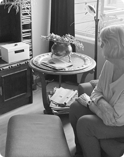A woman in a familiar home environment